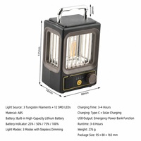 Lanterne de camping vintage Brightenlux à 3 modes, 3 ampoules tungstène et 12 LED SMD, sortie Power Bank, lampe portable avec poignée métallique