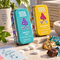 Boîte en métal rectangulaire personnalisée avec charnière en relief, en fer blanc recyclé, pour l'emballage de bonbons à mâcher, de menthes et de chocolats