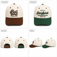 Casquette de baseball vintage bicolore en coton à six panneaux avec broderie de lettres, ajustable 56-62cm, logo personnalisé, vente en gros OEM, faible MOQ