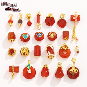 Nantong Chinese Style <b>Red</b> Agate Spacer Beads Copper Plated Gold DIY Jewelry Accessories <b>Bracelet</b> Necklace Charms - Product Image 1