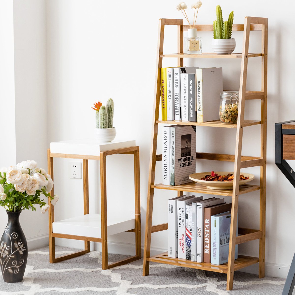 Bathroom Bamboo Wooden Furniture Towel Rack Clothes Holder Storage Organizer Sundries Stash Corner Bookcase Shelf Free Standing