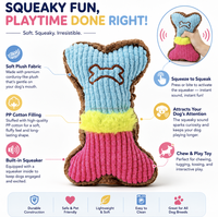 Jouet pour animaux de compagnie VaryWell en peluche couineur en forme d'os, en velours doux, animal en peluche, jouet à mâcher durable et résistant aux morsures pour petits et moyens animaux