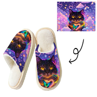 Chaussons Doux et Chauds en Coton Doux et Moelleux à Imprimé Chat Noir Rêveur avec Semelle Extérieure en EVA pour Femme et Homme – Idéal Printemps, Hiver, Maison, Cadeau