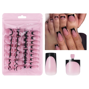Usine <span class=keywords><strong>faux</strong></span> 60 pièces français <span class=keywords><strong>blanc</strong></span> <span class=keywords><strong>noir</strong></span> conseils ensemble doux presse acrylique ongles pour doigts carré français main ongles - Product Image 1