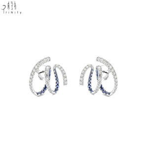 Nueva Colección, Pendientes de Oro Blanco Sólido de 18K con Diseño Curvo Moderno, Diamantes Naturales y Zafiros, para Mujer, Ideales para Fiestas - Product Image 1