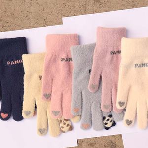 Automne hiver femmes fausse fourrure de vison mode <span class=keywords><strong>Panda</strong></span> Jacquard tricoté écran tactile doigt doux main sensation gants - Product Image 3