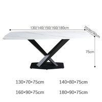 Table à manger rectangulaire moderne et écologique en pierre frittée avec un plateau de 130/160/180 cm et quatre chaises, support en acier métallique, mobilier de maison