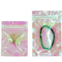 Bolsas con cierre de cremallera iridiscente láser reutilizables personalizadas, bolsas de embalaje de plástico transparente rosa, bolsa holográfica para cosméticos