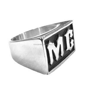 Anillo de Acero Inoxidable de Alto Brillo para Club de Motociclistas MC, con Esmalte Negro, Accesorios de Joyería - Product Image 2