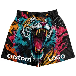 High quality customized fitness shorts printed breathable mesh tiger animal pattern men's sports training fitness shorts