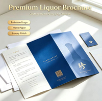 Brochure pliée personnalisée pour spiritueux, impression typographique, marquage à chaud, gaufrage, papier coton, dépliant de luxe pour marque de vin