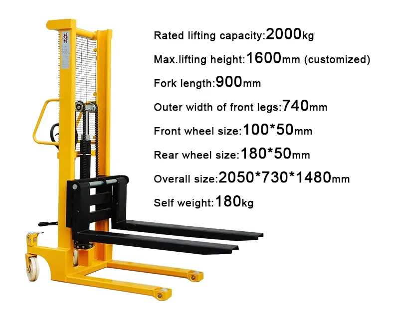 2024 new 2ton 2.5ton 3ton Lifting 1.6m-3m Hand Stacker Forklift Hydraulic Stacking Truck Manual Pallet Stacker