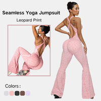 Combinaison sans couture à pattes évasées à imprimé léopard, style le plus récent, dos nu, bretelles croisées, une pièce, combinaison de yoga pour femmes