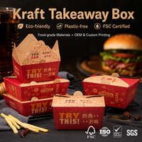 Caja de Almuerzo Desechable de Cartón Kraft Plegable para Restaurante, Comida para Llevar, Suministro con Logotipo Personalizado
