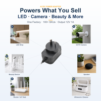 Adaptateur secteur 12V 1A 9W AC/DC avec prises multiples (EU/UK/AU/US), alimentation à découpage certifiée CE pour équipements domestiques et vidéosurveillance