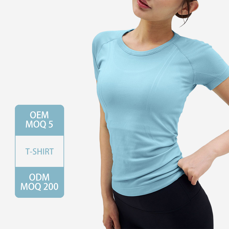 ADTX42001 Seamless Slim Yoga Short-sleeved Round Neck Quick-drying Breathable Running Sports T-shirt Elastic Pilates Top