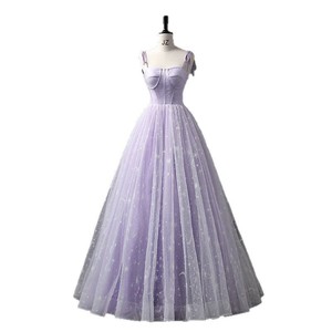 Halter Neck Sequined Chiffon Ball Gown Taro Purple Evening Dress For Art Exam Runway Show - Product Image 5