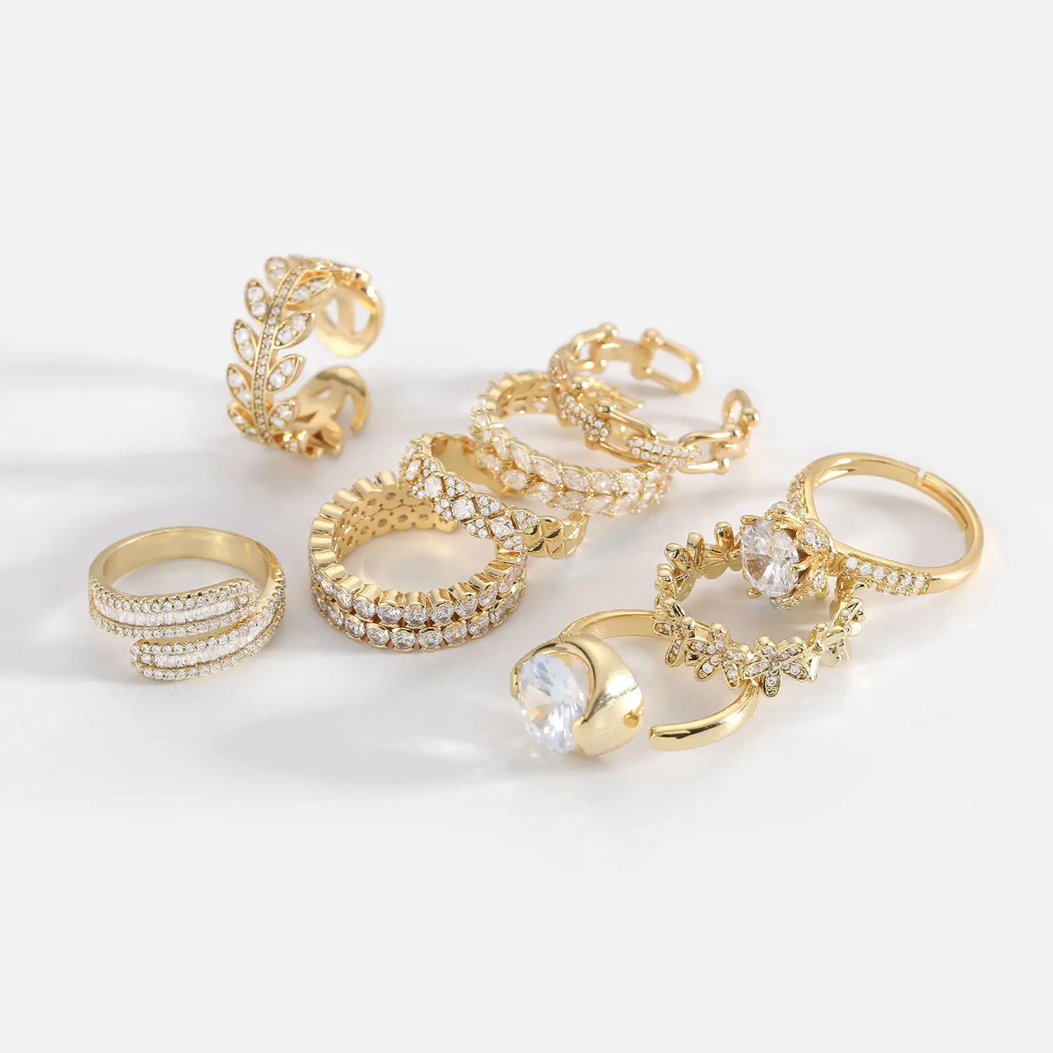 Perhiasan kristal mewah wanita mode cincin dapat diatur zirkonia bunga kuningan campuran seng berlapis emas untuk wanita tas Opp