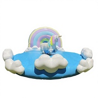 Castillo Inflable con Tobogán de Unicornio, Juego de Rodeo de Unicornio, Castillo Hinchable con Diseño de Nubes y Arcoíris para Niños