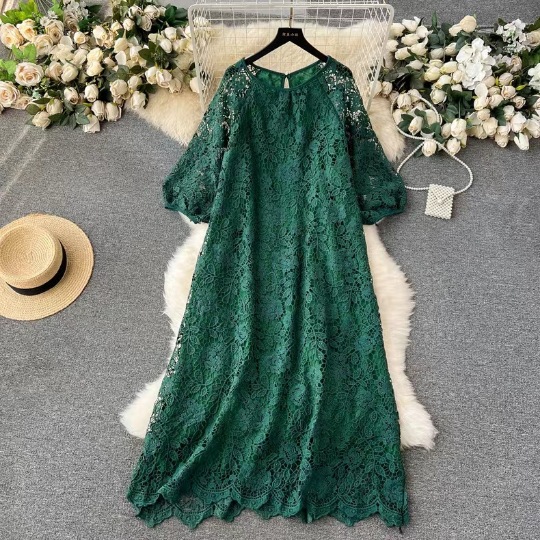 loose lace dress Summer Short Sleeves Solid Loose Waist Cotton White Lace Short Dress for Women