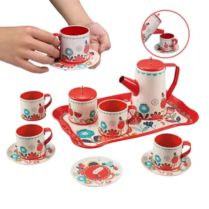 बच्चों के लिए कॉफी कप सेट 15 टुकड़ा गुलाबी चाय का सेट खिलौना बच्चों रसोई नाटक खेलने सेट उपहार के लिए लड़कियों बच्चों
