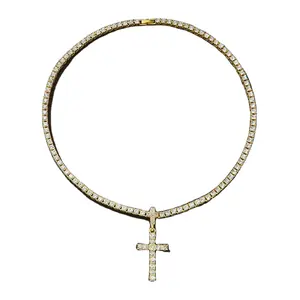 Full Diamond Cross Pendant Single Row Diamond Cuban Necklace Ins Wind Hipster Tennis Chain Fashion Jewelry Necklaces