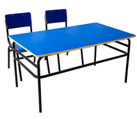 Ensemble de bureau et chaise scolaire double à hauteur fixe, table d'étude bleue avec 2 sièges, structure en métal robuste, mobilier de classe