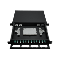 Panel Patch Fiber Optik 24 Core Dilengkapi Penuh LC 12 Port LC/OM3, Rak Distribusi Optik 19 inci Hitam