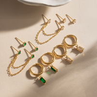 6 paires de boucles d'oreilles classiques en acier inoxydable plaqué or 18 carats avec pendentif feuille et zircon vert carré