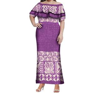 新スタイルデザインダブルレイヤードフリルドレスカスタマイズトンガポリネシアプリントワンショルダープロムドレスプラスサイズ女性ドレス - Product Image 1