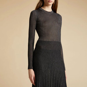 Abito Midi Plissettato Nero Personalizzato Elegante Casual <span class=keywords><strong>Taglie</strong></span> <span class=keywords><strong>Forti</strong></span> Formale da Donna Maglione in Maglia per l'Inverno dei Produttori - Product Image 4