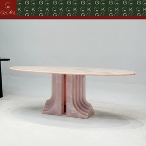 <span class=keywords><strong>Mesa</strong></span> de Comedor Ovalada de Mármol Rosa Suave de <span class=keywords><strong>Alta</strong></span> Gama GOLDKING para Hotel, Diseño de Diseñador, Uso en Sala de Exposiciones, con Pedestal Doble de Mármol Esculpido, OEM ODM - Product Image 4