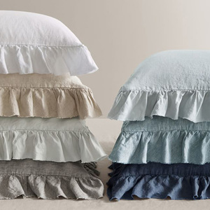 Modern Custom Nature French Linen Solid Ruffle <strong>Frill</strong> <strong>Cushion</strong> Cover Woven Pillowcases for Home &amp; Hotel Sofa Decor - Product Image 2