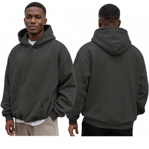 Sudadera con Capucha Oversize Azul Claro, Tejido Sólido 100% Algodón, Corte Holgado Informal con Bolsillo, Unisex, Otoño Invierno, 350g - Product Image 2