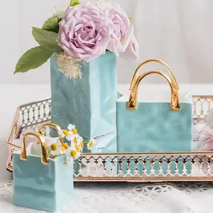 Sac à main en céramique créatif nordique inspiré petit Mini sac à fleurs Vase pour salon poignée luxueuse