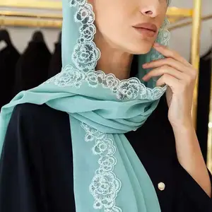 Wholesale Custom New Lace Chiffon Headscarves Women Casual Long Scarf Muslim Hijabs Shawl