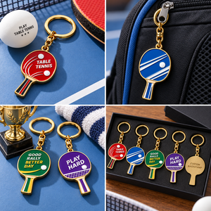 custom Table Tennis Paddle Keychains Zinc Alloy Metal Enamel Sport Souvenir Fashion Round Shape Hard-Wearing OEM ODM wholesale - Product Image 3