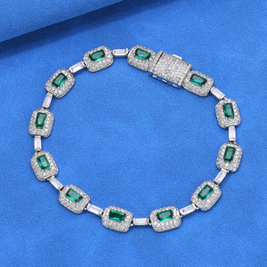 Hip Hop Colored Gemstone Jewelry <b>Bracelet</b> Custom Hand Jewelry Female Emerald Zircon <b>Bracelet</b> Tanjing - Product Image 1