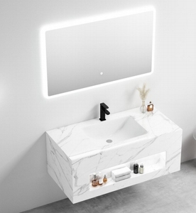 Mobile <span class=keywords><strong>Bagno</strong></span> Moderno Stile Europeo con Lavabo Singolo, Specchio LED, Resistente all'Acqua, Montaggio a Parete, Mobile <span class=keywords><strong>Bianco</strong></span> Dipinto a Mano - Product Image 5