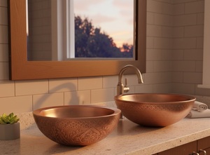 Évier de cuisine de luxe en cuivre, style ferme, avec tablier, fait main, martelé, finition cuivre antique, aspect vintage - Product Image 3