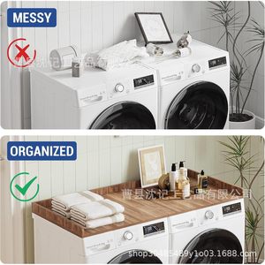 Support de machine à laver en bois, plateau de comptoir, rangement pour lave-linge et sèche-linge, couvercle de protection, support pour détergent à lessive, salle de bain moderne - Product Image 2