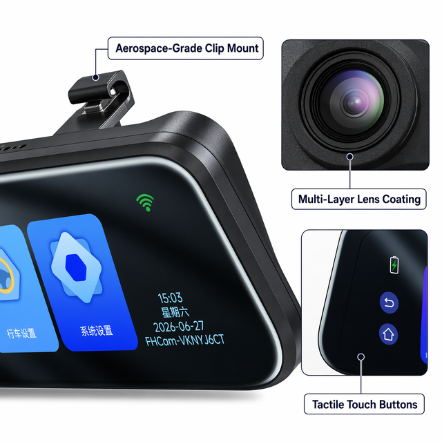 Mirror Dash Cam 4K HDR 11.8 Inch 2 Lens ADAS Blind Spot Voice Control GPS 5.8G WiFi 24H Parking Sensor Loop Rec 1 Year