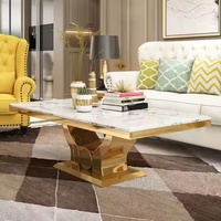 Ensemble de table basse moderne de luxe en or blanc et métal doré, motif marbré carré, pour salon, meubles de maison