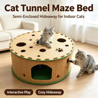 Tunnel labyrinthe semi-fermé pour chat, cachette interactive, jouet de jardin, lit en feutre en forme de donut, lavable en machine