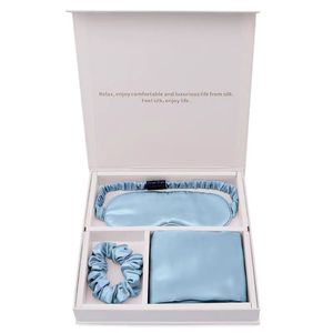 Coffret cadeau personnalisé masque pour les yeux en pure soie chouchou et taie d'oreiller en soie 3 pièces satin 100% ensemble de taie d'oreiller en soie de mûrier - Product Image 5