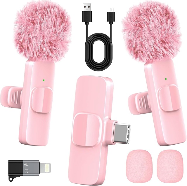 K9 Pink Wireless Lapel Mic 2 in 1 Rechargeable Plug Play Lavalier Microphone for iPhone iPad Android TikTok Video Recording