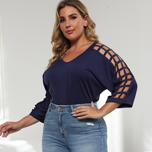 Camisetas Holgadas de Talla Grande para <span class=keywords><strong>Mujer</strong></span>, Cuello en V, Color Sólido Informal, Manga Murciélago, Caladas, para Otoño - Product Image 2