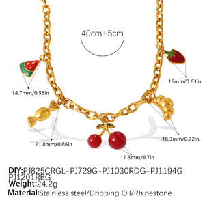 Conjunto de Joyería con Dijes de Frutas, Acero Inoxidable, Chapado en Oro, Collar, Pulsera y Aretes, Regalo para Mujer - Product Image 6