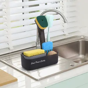 Mutfak tezgahı 3 in1 basın temizleme sıvısı bulaşık sabunluk pompası sünger tutucu ile