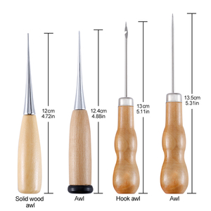 4PCS Leather Awl Hand <strong>Stitcher</strong> Wood <strong>Handle</strong> Leather Craft Needle Kit - Product Image 2